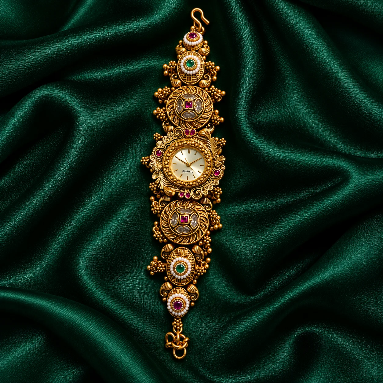 Antique nakshi & Kundan gold wristwatch
