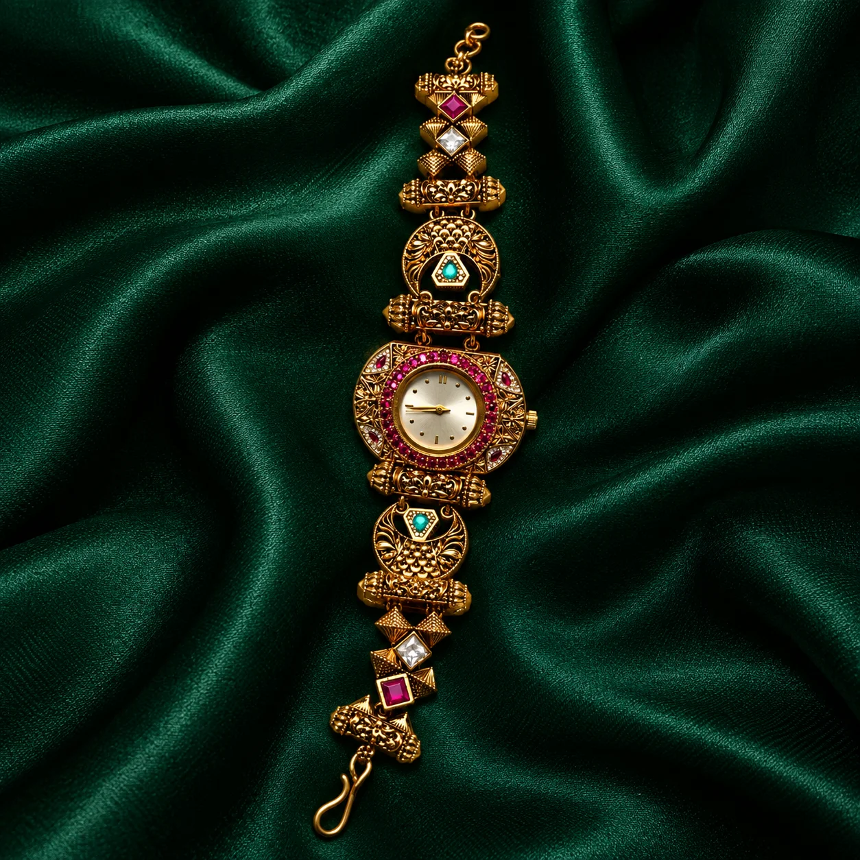 Antique Nakshi oval dial gold wristwatch