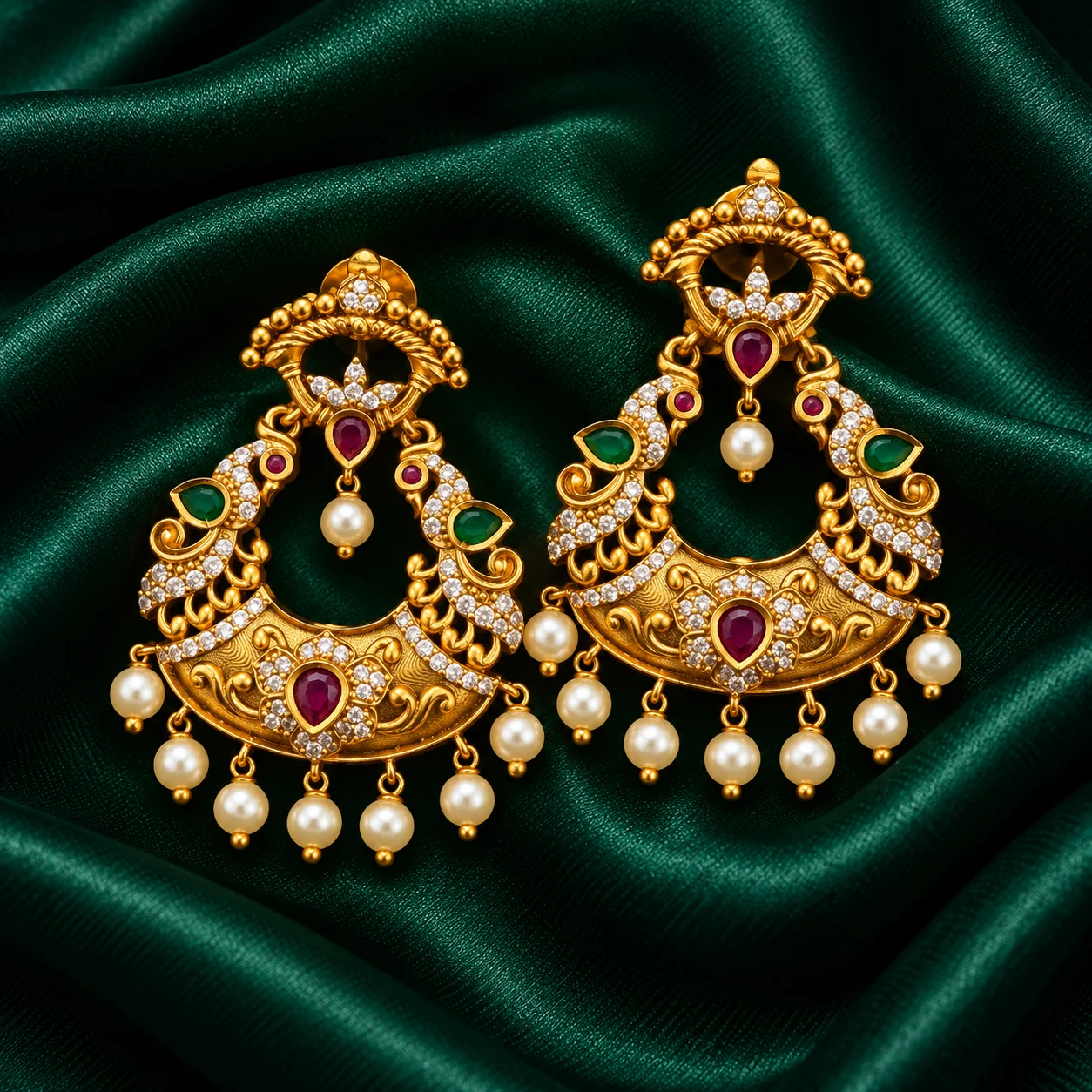 Antique Ruby Green Chandbali Earrings