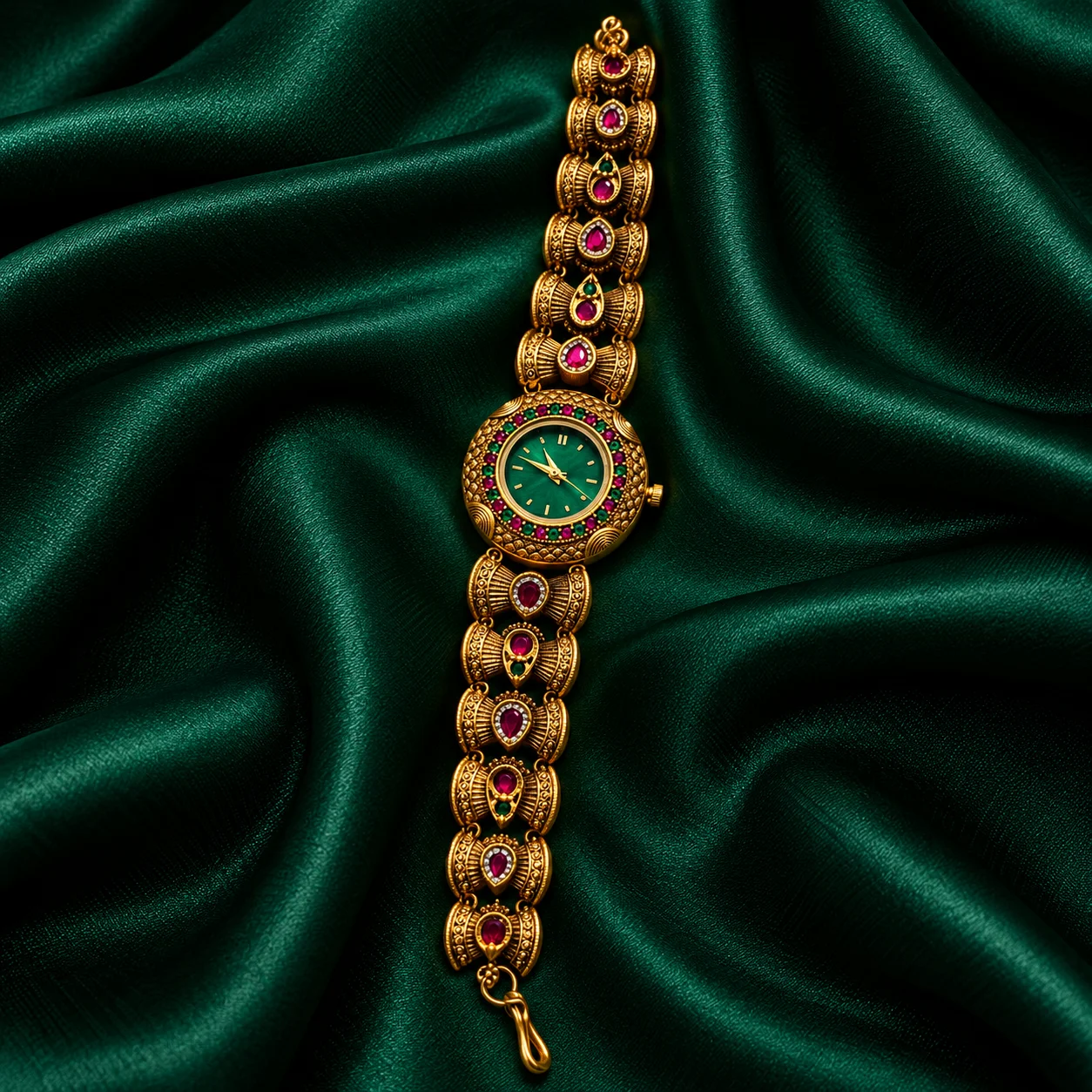 Antique temple jewellery gold wrist watch(ruby)