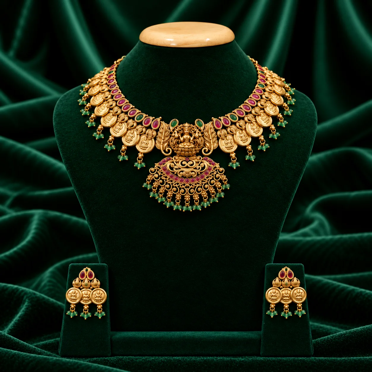 Emerald bead kasu choker