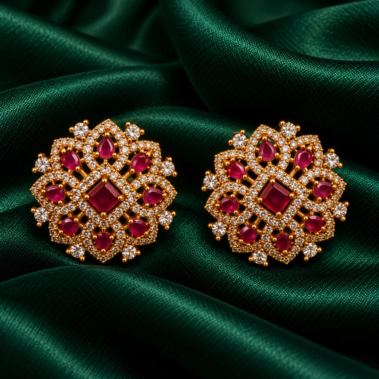 Floral ruby studs