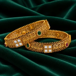 Kali Work Gold Kada Bangles-Antique