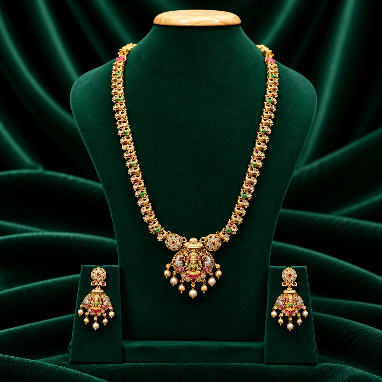 Meenakari Peacock and Lakshmi Temple Haram