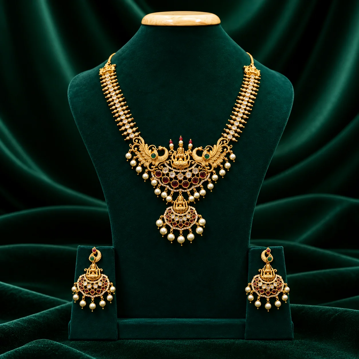 Mullamottu necklace with peacock pendant