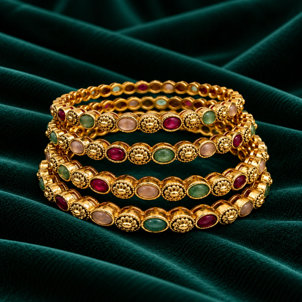 Multistone antique gold bangle