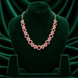 Oval Ruby Halo Station Necklace