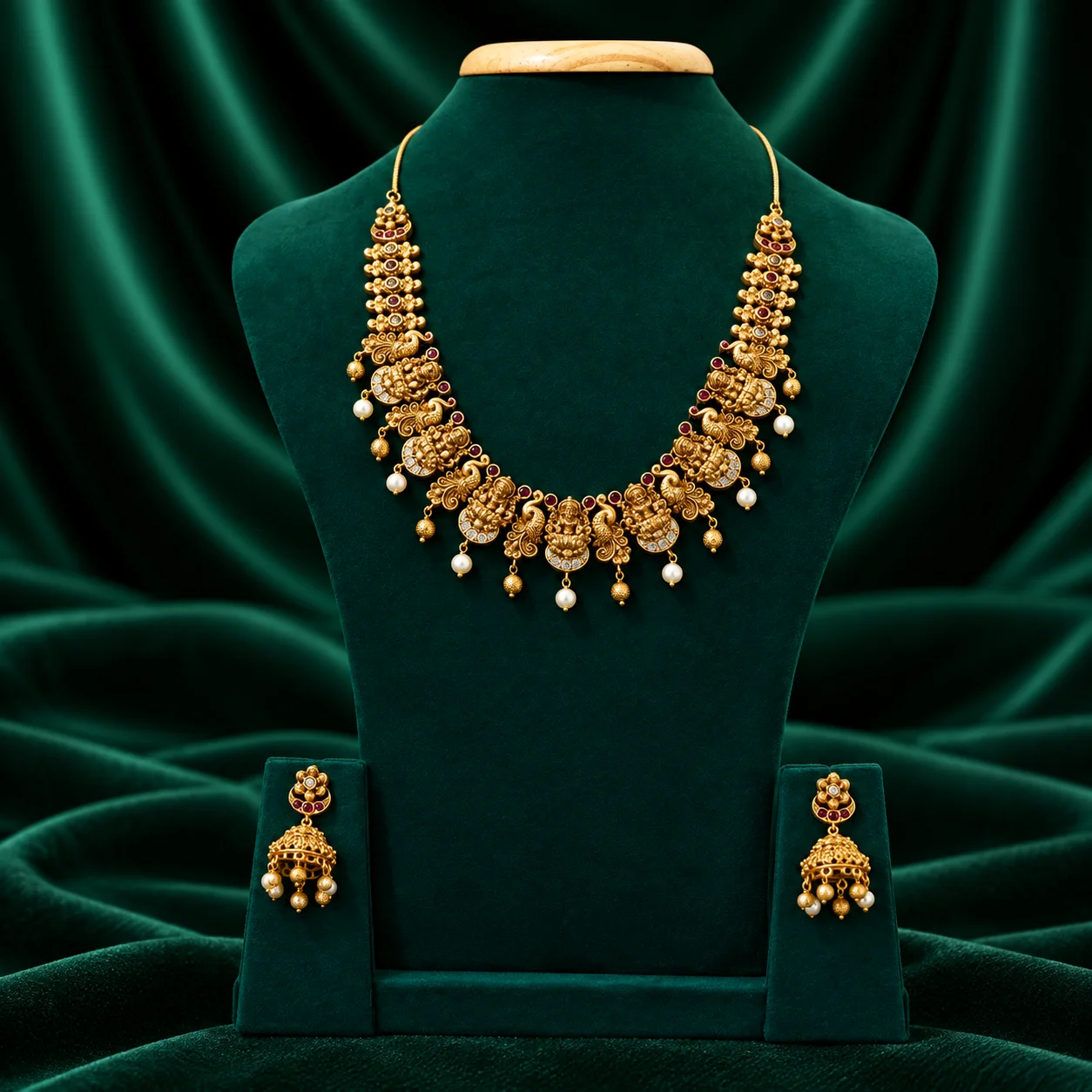 Peacock and lakshmi temple necklace