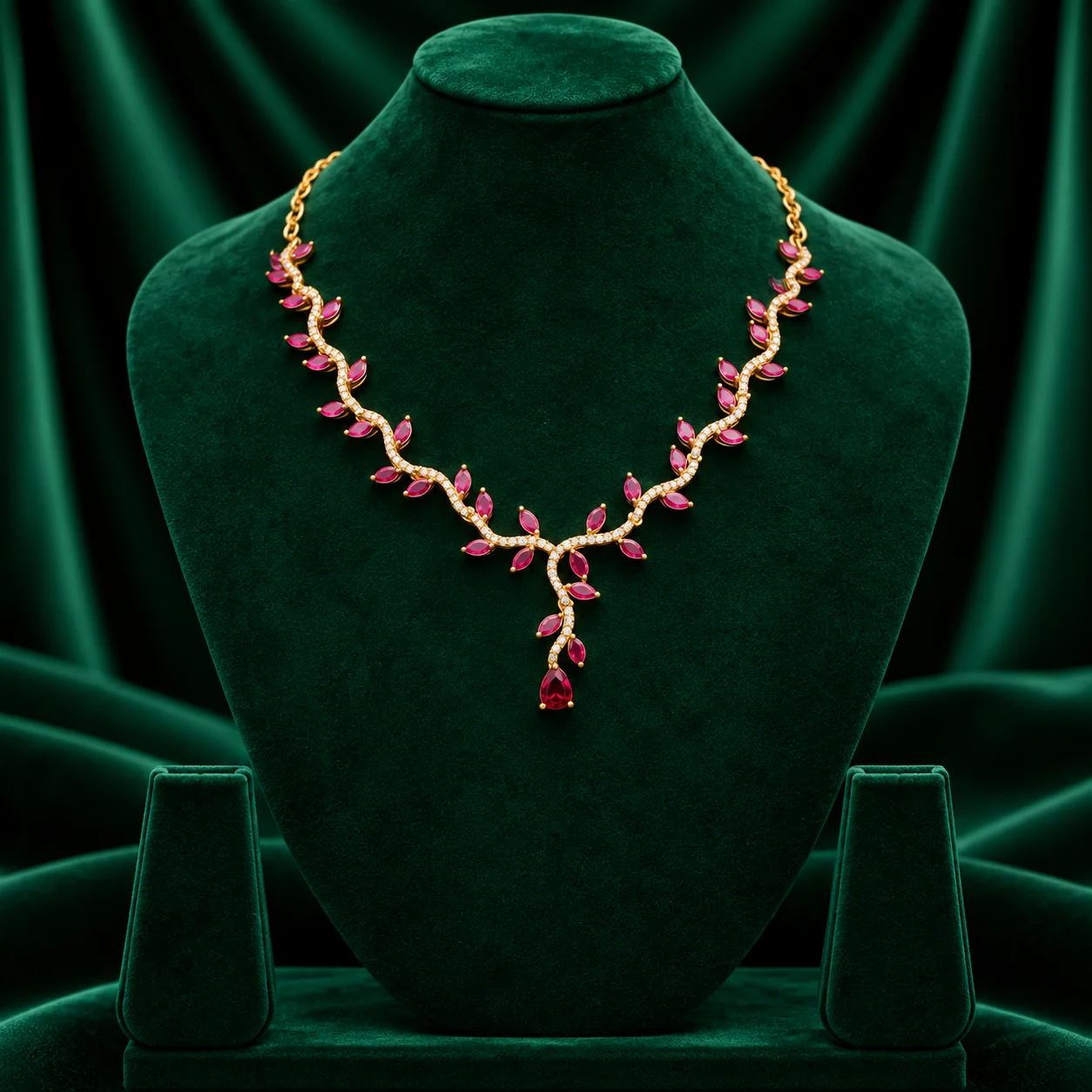 Ruby AD gold leafy necklace