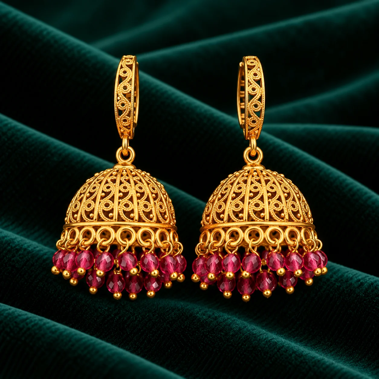 Ruby Crystal Hanging Jhumka