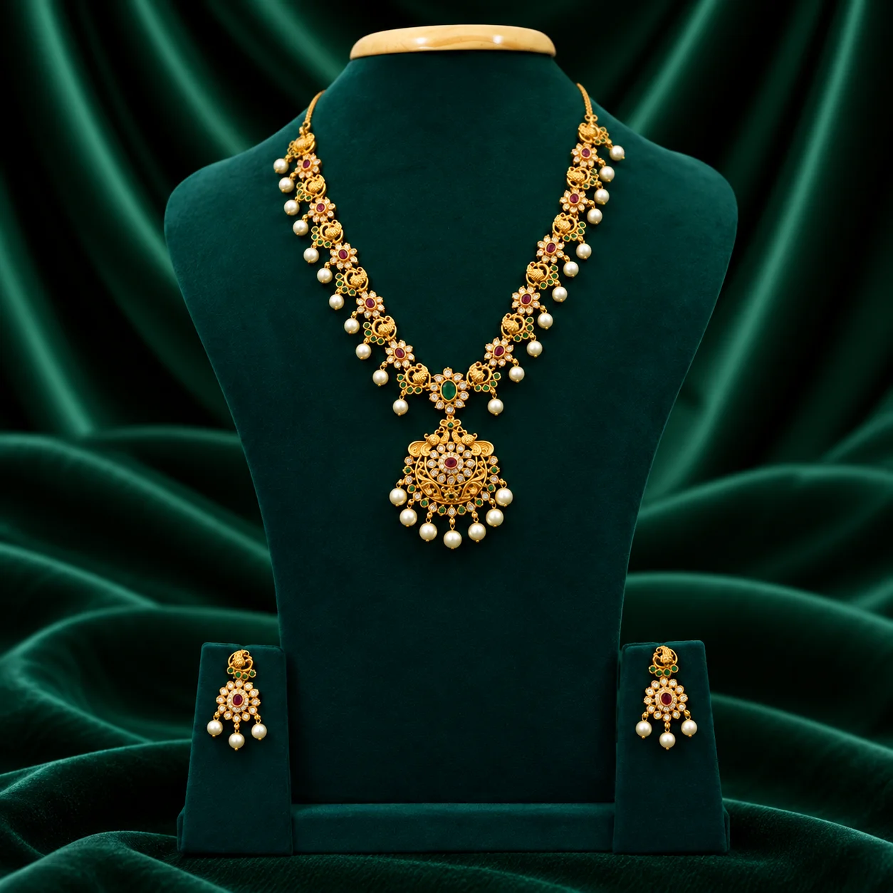 Temple Necklace with Pearl Drop