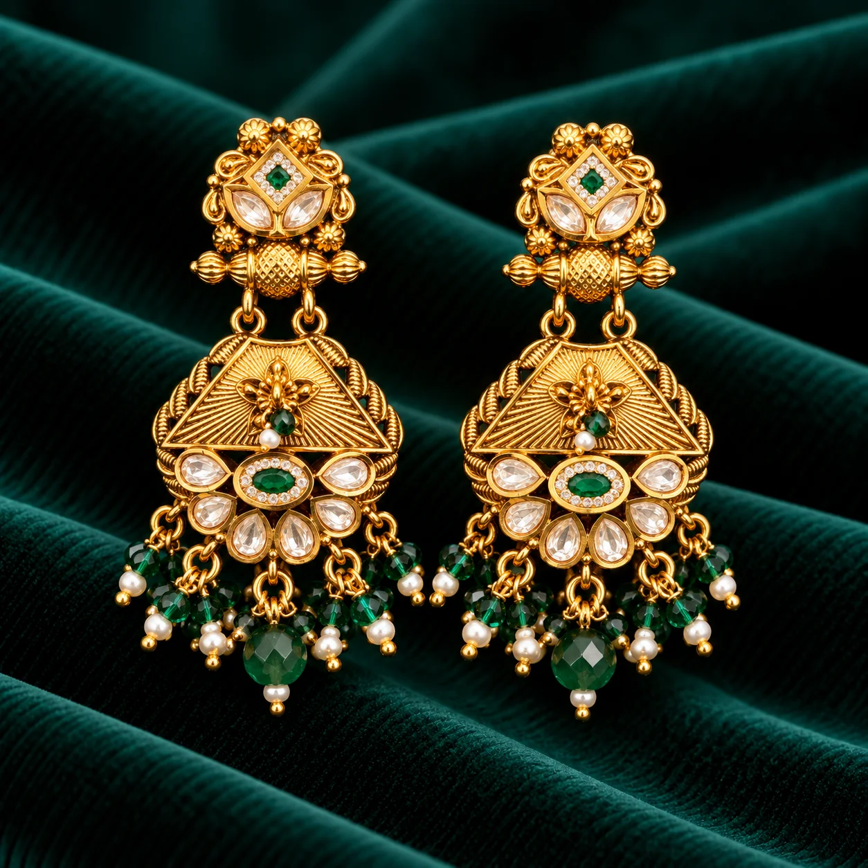 Trapezoid Kunthan Drop Earrings