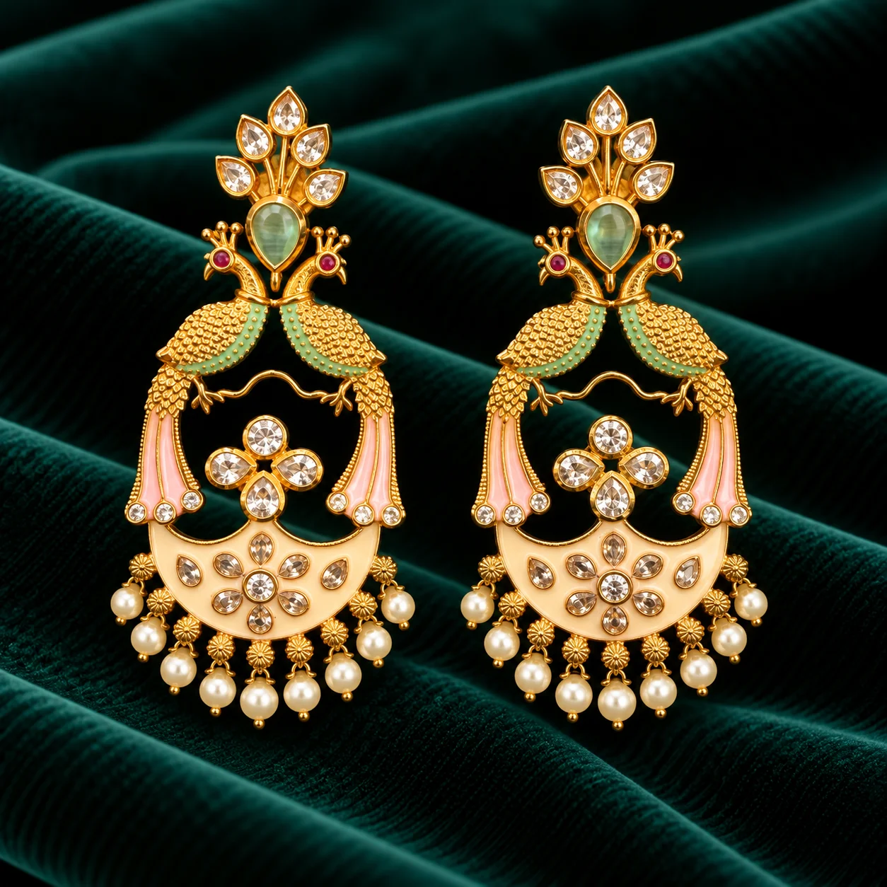 Twin Peacock Chandbali Earrings