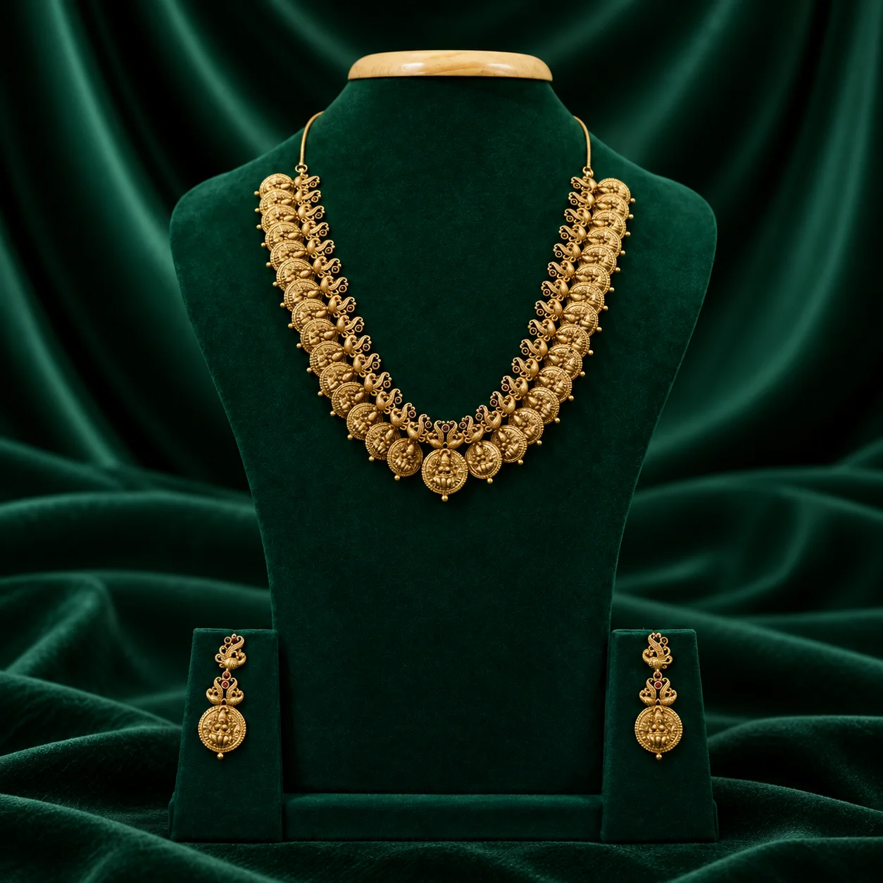Two Layer Peacock and Lakshmi Kasu Necklace